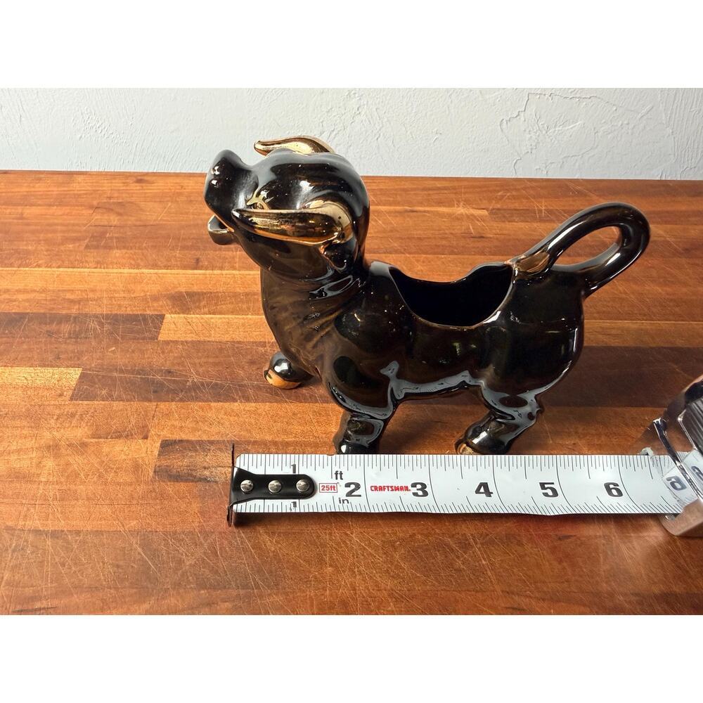 Vintage 1950s Black Bull Creamer | Gold Accents, Mid-Century Ceramic Pitcher - Picture 14 of 15